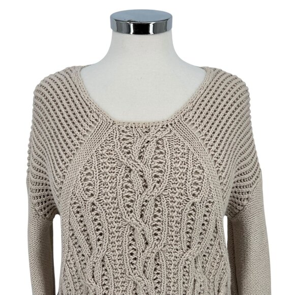 Reiss Open Knit Scoop Neck Beige Cableknit Sweater Size Large - Picture 2 of 13